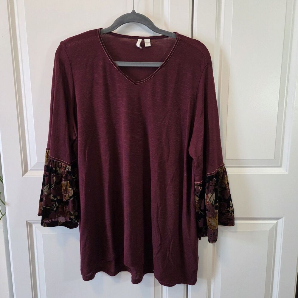 Cranberry Top with Velvet Bell Sleeve Top Womens Plus Size 18/20W